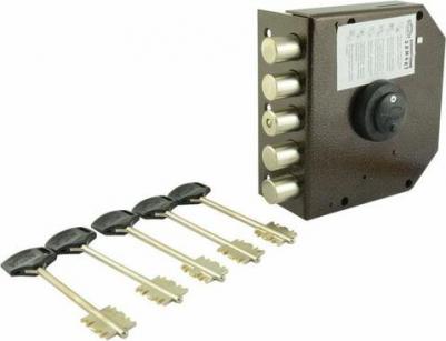 Замок накладной Гранит 1.06.61.КМА никель, сув., 4 риг., задв., зап. коробка, медный антик /32400/ – фото 1