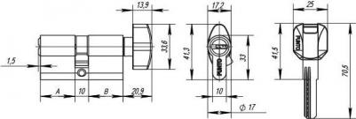 Цилиндровый механизм с вертушкой Z402/90 mm PB латунь, 5 ключей – фото 2