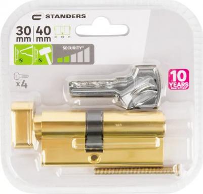 Цилиндр TTAL1-3040NBGD, 30x40 мм, ключ/вертушка, цвет латунь 3276007128369 – фото 4