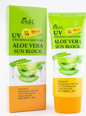 Солнцезащитный крем с алоэ UV aloe ampule sun block SPF50+PA+++ – фото 10