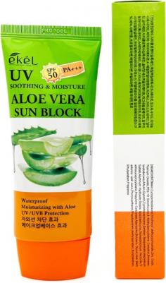 Солнцезащитный крем с алоэ UV aloe ampule sun block SPF50+PA+++ – фото 12