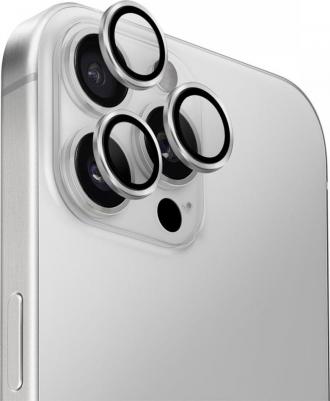 Стекло для камеры iPhone 16 Pro/16 Pro Max OPTIX Camera Lens с оправой серебристый