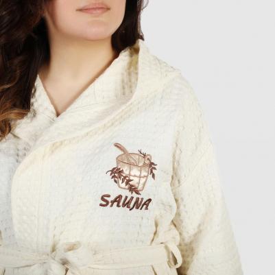Халат женский sauna beige xl вафельный с капюшоном – фото 2