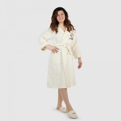 Халат женский sauna beige xl вафельный с капюшоном