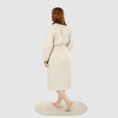 Халат женский Sauna beige XL вафельный с воротником – фото 2