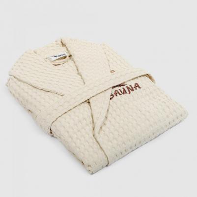Халат женский Sauna beige XL вафельный с воротником – фото 3