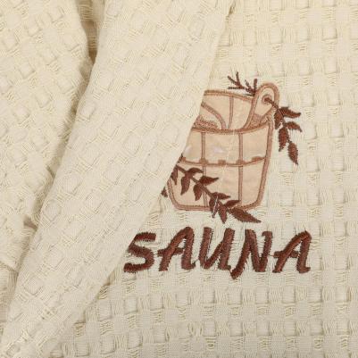 Халат женский Sauna beige XL вафельный с воротником – фото 5