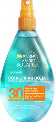 Ambre Solaire Солнцезащитный спрей для тела "Солнечная вода", SPF 30, освежающий, прозрачный, 150 мл с Алоэ Вера